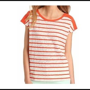 Lucky Brand Orange Seanna Striped Lace Dolman Top Size Large